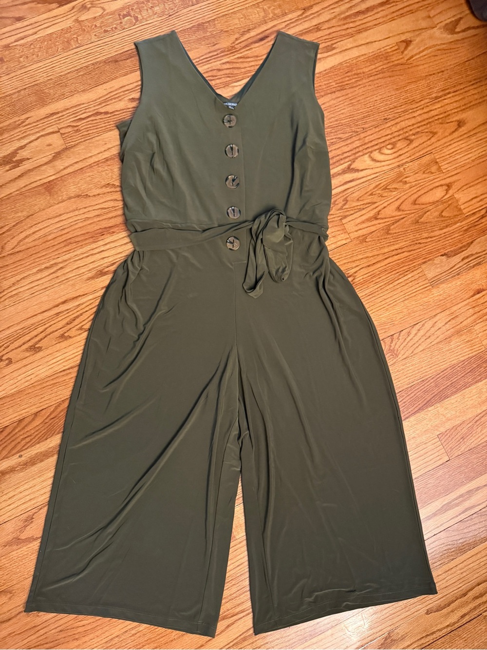 New w/o tags! Olive Green Button-Front Jumpsuit with Waist Tie